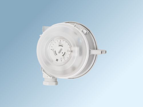 Hvid pressostat med indbygget skiftekontakt HUBA 100-1000Pa